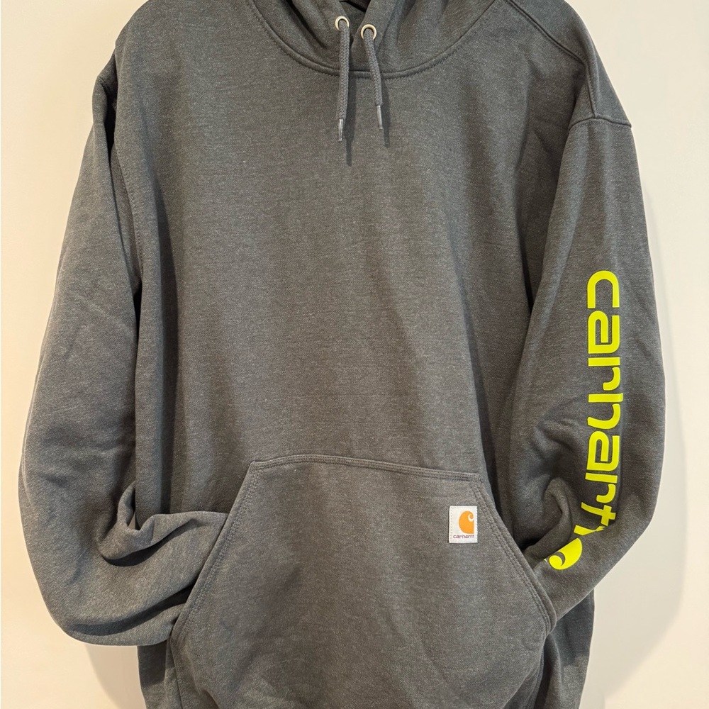 Carhartt Men's Charcoal Hoodie with Lime Details